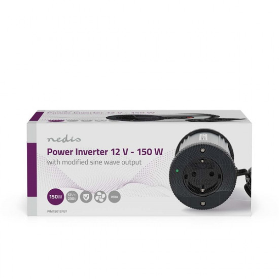 Nedis PIM15012FGY 12V DC - 230V AC inverter, 150W, csatlakozás: szivargyújtós