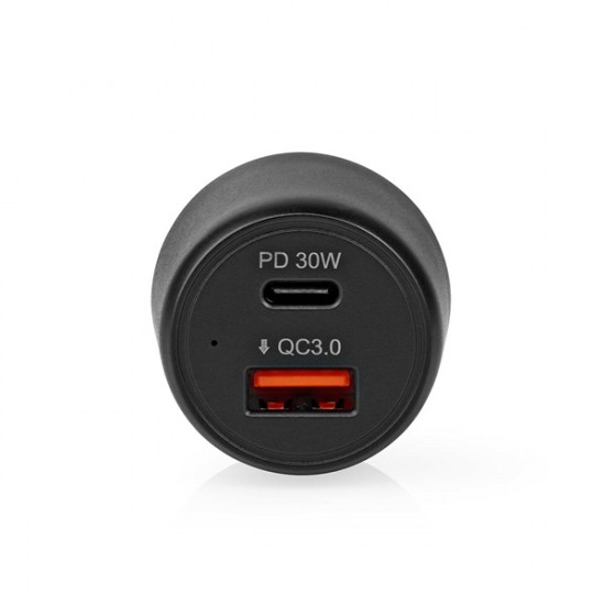 Nedis CCPD30W100BK szivargyújtós töltö / táp, 48W, 2x 3A, USB-A / USB-C, bemenet 12V / 24V