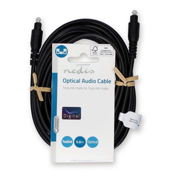 Nedis CAGL25000BK50 optikai audio kábel, TosLink dugó, hossz 5m