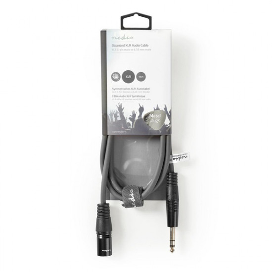 Nedis COTH15100GY15 félprofi audio kábel, 6,35mm sztereo jack dugó - 3p XLR dugó, hossz 1,5m, rugalmas