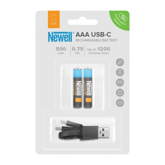 NEWELL USB-C 500  mikro elem akkumulátor, R3, AAA,  1,5 V, tartozék USB-A / USB-C kábel, 40 hónap garancia