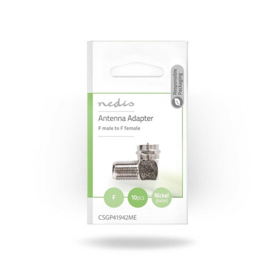 Nedis CSGP41942ME F adapter 90°,  F dugó - F aljzat, 10db/csomag