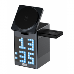 NEWELL induOne MagPlay 3 in 1 töltőállomás + hangszóró + óra, 3 eszköz töltés, LED kijelző, RGB, animációs lehetőségek