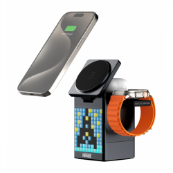 NEWELL induOne MagPlay 3 in 1 töltőállomás + hangszóró + óra, 3 eszköz töltés, LED kijelző, RGB, animációs lehetőségek