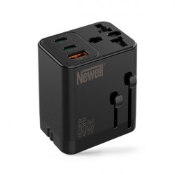 NEWELL GAN gyorstöltő adapter utazáshoz, 65W, AC aljzat, 1 db USB-A port 2 db USB-C port, kivehető dugók