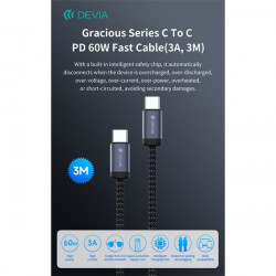 Devia Gracious Series 60W PD Type-C/Type-C adat- és töltőkábel 3m - fekete