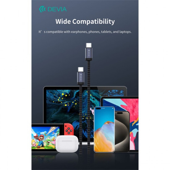 Devia Gracious Series 60W PD Type-C/Type-C adat- és töltőkábel 3m - fekete