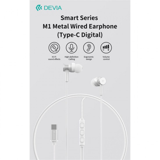 Devia Smart Series M1 Metal In-Ear sztereó fülhallgató - Type-C - ezüst