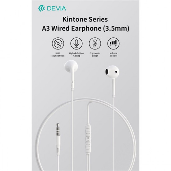 Devia Kintone A3 In-Ear sztereó fülhallgató - 3,5mm jack - fehér