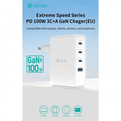 Devia Extreme Speed Series 100W GaN PD hálózati gyorstöltő adapter USB+3xType-C - fehér
