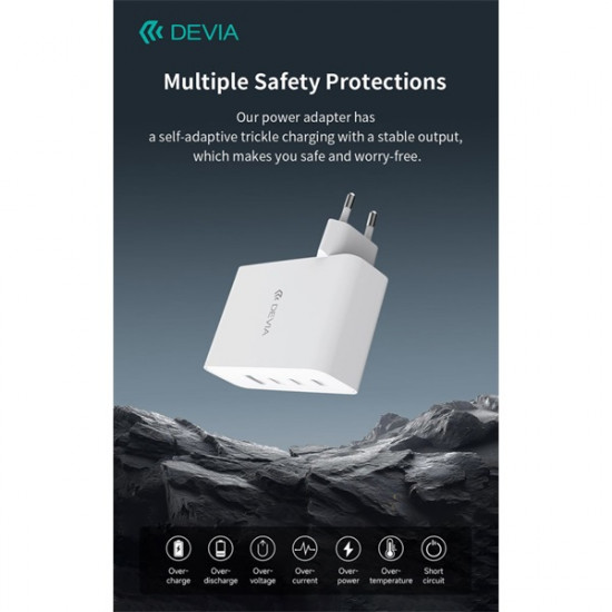 Devia Extreme Speed Series 100W GaN PD hálózati gyorstöltő adapter USB+3xType-C - fehér