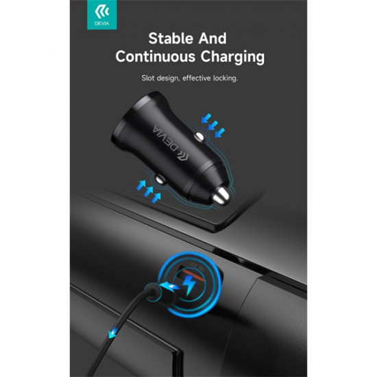 Devia Smart Series Mini 30W PD+QC USB+Type-C autós töltő adapter - fehér