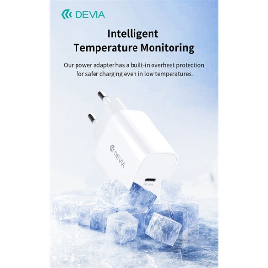 Devia Smart Series 30W GaN PD+QC hálózati gyorstöltő adapter + Type-C/Lightning kábel - fehér