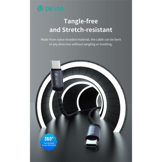 Devia Gracious Series 60W PD Type-C/Type-C adat- és töltőkábel 1m - fekete