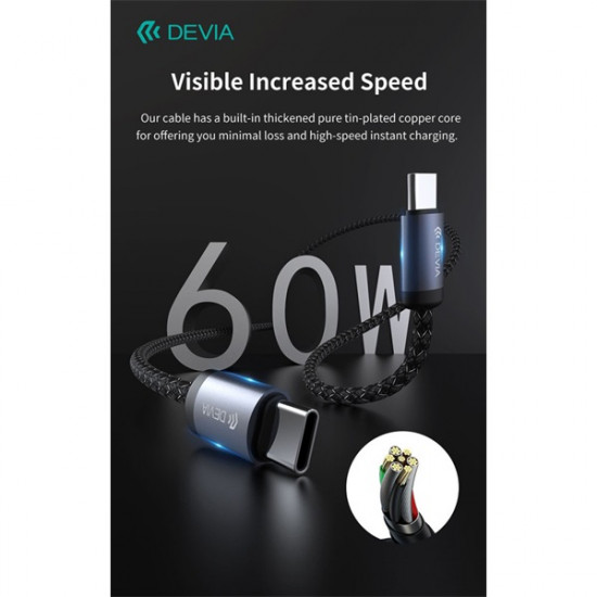 Devia Gracious Series 60W PD Type-C/Type-C adat- és töltőkábel 1m - fekete