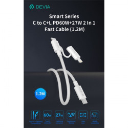Devia Smart Series 60W+27W PD Type-C/Type-C + Lightning adat- és töltőkábel 1.2m- fehér