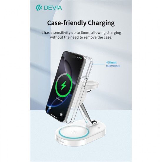 Devia Extreme Speed Series 15W Qi 3 In 1 vezeték nélküli töltő Smartphone/iWatch/Airpods - fehér