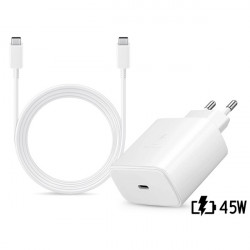 Samsung gyári hálózati töltő adapter TypeC bemenet 1,8 m Typ-C  TypeC kábel  45W EPTA845EWE  EPDX510JWE  fehér ECO csom