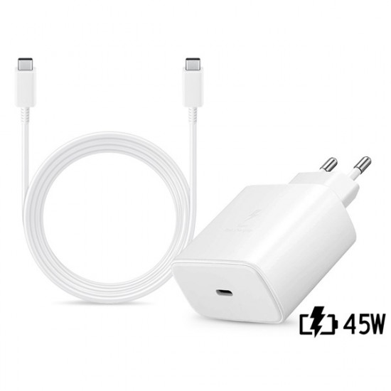 Samsung gyári hálózati töltő adapter TypeC bemenet 1,8 m Typ-C  TypeC kábel  45W EPTA845EWE  EPDX510JWE  fehér ECO csom