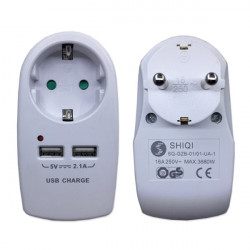 BLACKBIRD Hálózati Dugalj elosztó 250V, Max:3680W 1x16A/250V + 2x2.5A/250V 2xUSB GZB-01/01-UA-1 gyerekvédelem, Fehér