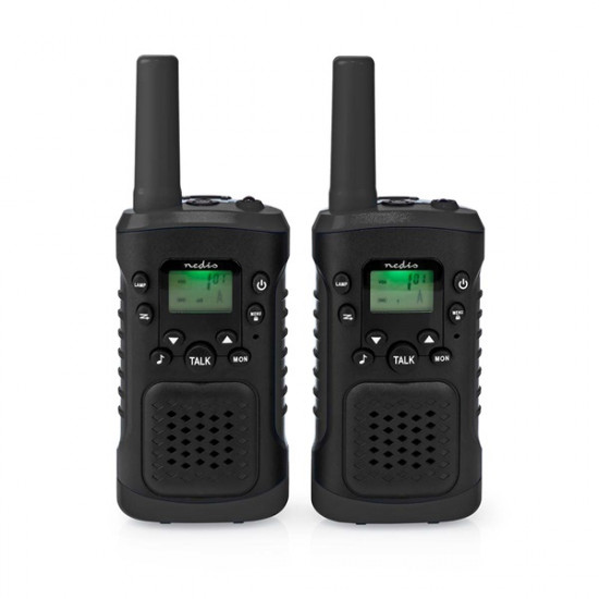 Nedis WLTK0610BK Walkie-Talkie készlet, 2 kézibeszélő 6 km-ig, 8 csatorna, 38 alcsatorna, 61 DCS kód, PTT/ VOX, LED lámp