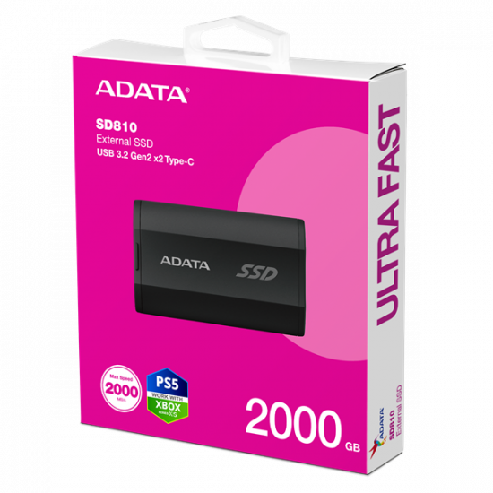 ADATA SSD Külső USB 3.2 2TB SD810, Fekete