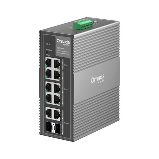 TP-LINK Switch Ipari 6x1000Mbps(POE+) + 2x1000Mbps(POE++) + 2xGigabit kombó SFP Fémházas, IES210GPP