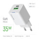 COLORWAY AC töltő GaN Mini CW-CHS055PD-WT 35W PD port PPS USB (Type-C PD + USB QC4.0) fehér