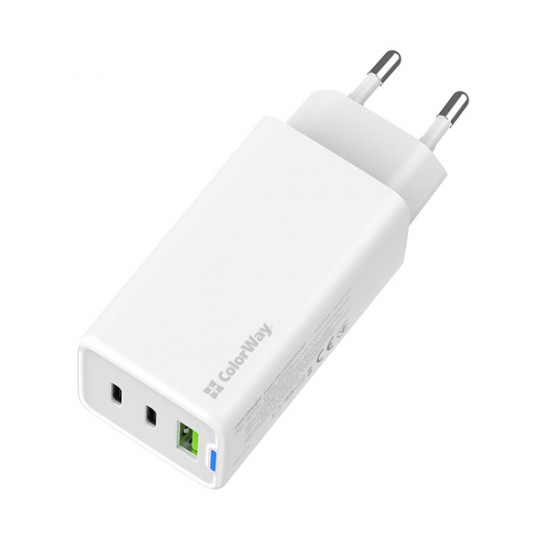 COLORWAY AC töltő GaN Mini CW-CHS058PD-WT 65W PD port PPS USB (USB-2C1A) fehér
