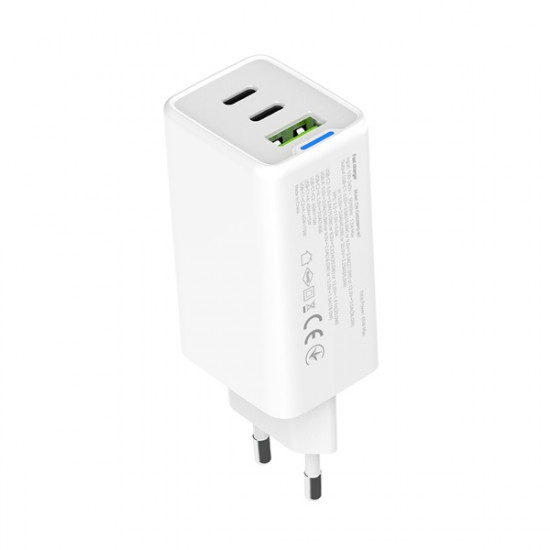 COLORWAY AC töltő GaN Mini CW-CHS058PD-WT 65W PD port PPS USB (USB-2C1A) fehér