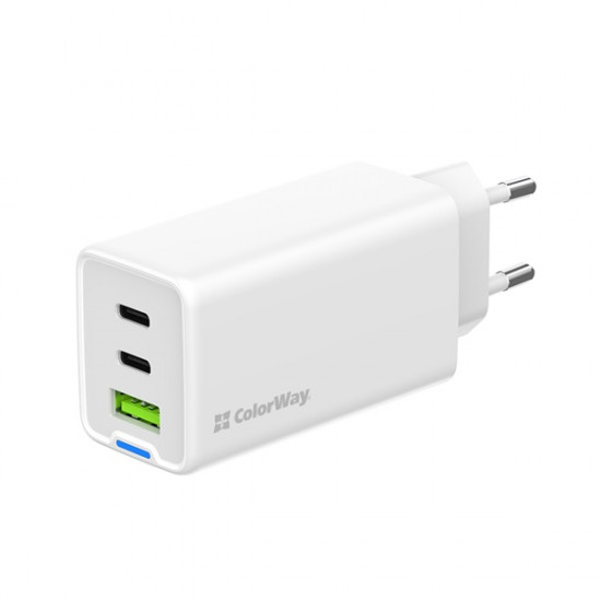 COLORWAY AC töltő GaN Mini CW-CHS058PD-WT 65W PD port PPS USB (USB-2C1A) fehér