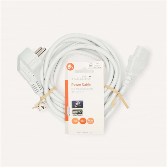 Nedis CEGL10000WT30 táp kábel IEC-320-C13, 3 x 1mm˛ hossz 3m, fehér