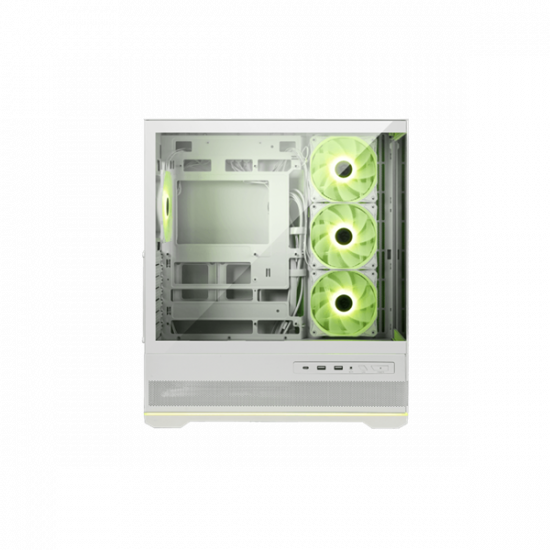 MSI Ház Micro ATX PANO 110R PZ, 4xARGB ventilátor, Tápegység nélkül, üvegfalú, fehér