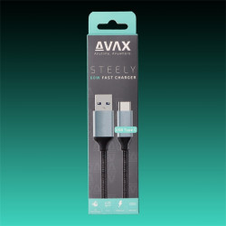 AVAX Töltőkábel, USB-A - USB-C, 3A, 1,5 méter, acélszürke