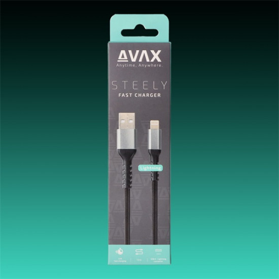 AVAX Töltőkábel, USB-A - Lightning, 3A, 1,5 méter, acélszürke