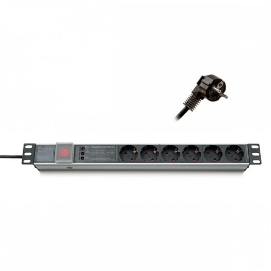 KELINE Elosztópanel 19" 9x250V, kontrol LED visszajelzővel 1U, 2,3m C14 csatlakozóval