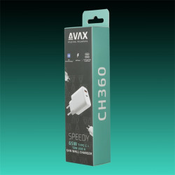 AVAX Hálózati töltő USB-A USB-C 65W, fehér