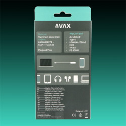 AVAX USB HUB USB-C 8in1 2xUSB3.0, USB-C, HDMI, RJ45, TF/SD, 100W