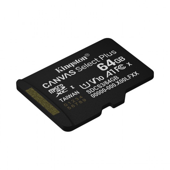 KINGSTON Memóriakártya MicroSDXC 64GB Canvas Select Plus Gen3 100R A1 Adaprer nélkül