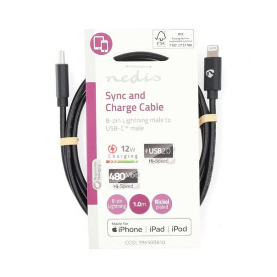 Nedis CCGL39650BK10 USB 2.0 | Apple Lightning 8-Pin kábel MFI engedélyes Apple chipkészlettel