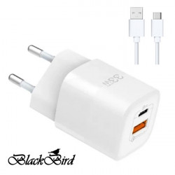 BLACKBIRD Hálózati Adapter ZCD-015B-AC GAN 33W + USB/Type-C kábel 1m, Fehér