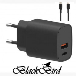 BLACKBIRD Hálózati Adapter T131 25W + Lightning kábel 1m, Fekete