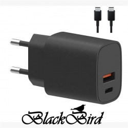 BLACKBIRD Hálózati Adapter T131 25W + Type-C kábel 1m, Fekete