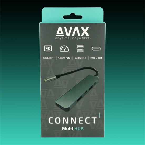 AVAX USB HUB USB-C 5in1 2xUSB3.0, USB-C, HDMI, 100W