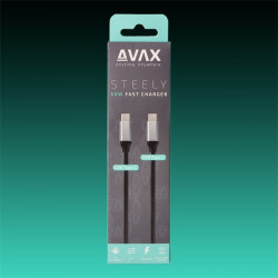 AVAX Töltőkábel, USB-C - USB-C, 60W, 3A, 1,5 méter, acélszürke