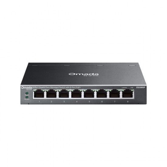 TP-LINK Switch 8x1000Mbps(8xPOE+) Fémházas Easy Smart (Omada), ES208GP