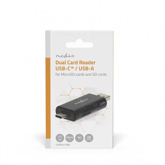 Nedis CRDRU2110BK USB2.0 - USBC kártyaolvasó microSD (TF) / microSDHC (TF) / microSDXC (TF) / SD / SDHC / SDXC