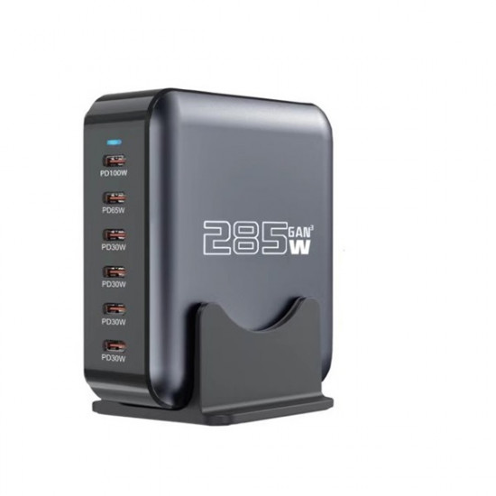 BLACKBIRD Hálózati Töltő GAN 285W 1xUSB-C PD100W + 1xUSB-C PD65W + 4xUSB-C PD30W, Fekete