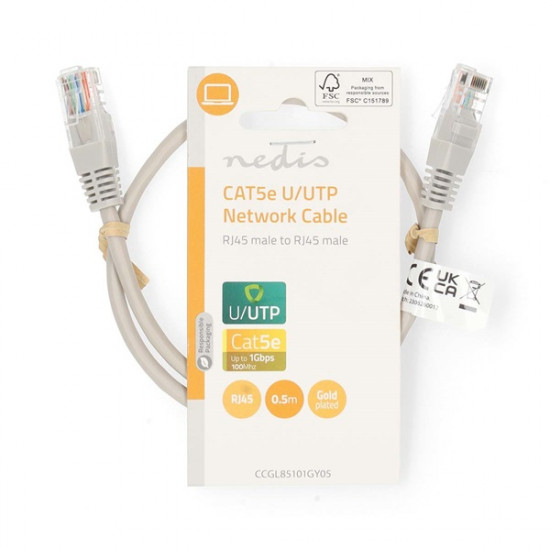 Nedis CCGL85101GY05 UTP Cat5e patch kábel, RJ45, 10/100/1000 Mbit/s, hossz 0,5m