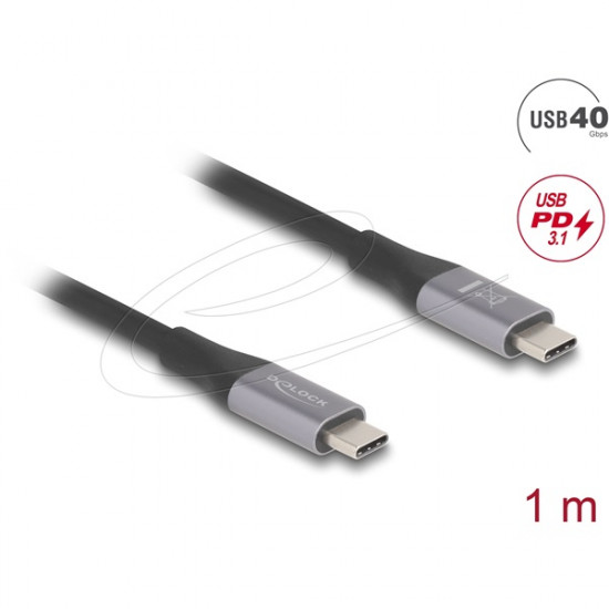 DELOCK kábel USB 40 Gbps Type-C male / male összekötő PD 3.1 240W E-Marker 1m szürke fém